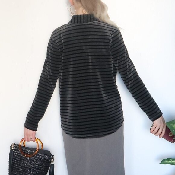 Talbots Grey & Black Striped Open Front Velvet Cardigan - Picture 7 of 16